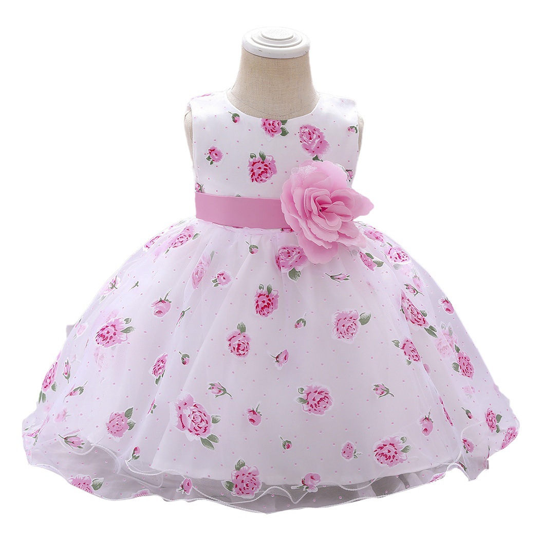 Wholesale Children's Dress 2025 European and American New Girls Dress Princess Dress Printed Flower Wedding Dress Catwalk Fluffy Princess Dress