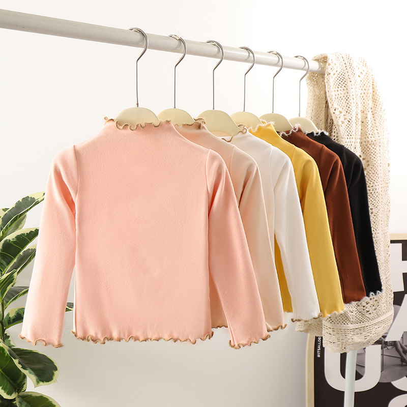 Picture of 2023 autumn and winter New de Velvet girls' bottoming shirt color matching wooden ear Western style baby warm girls' inner top