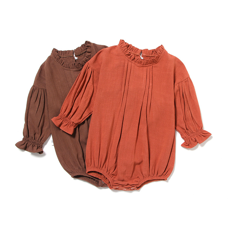 Picture of Cross-border ins European and American Climbing Wear Long-sleeved jumpsuit Solid Color Linen Hatshirt Wrap Baby Girl Baby Clothes