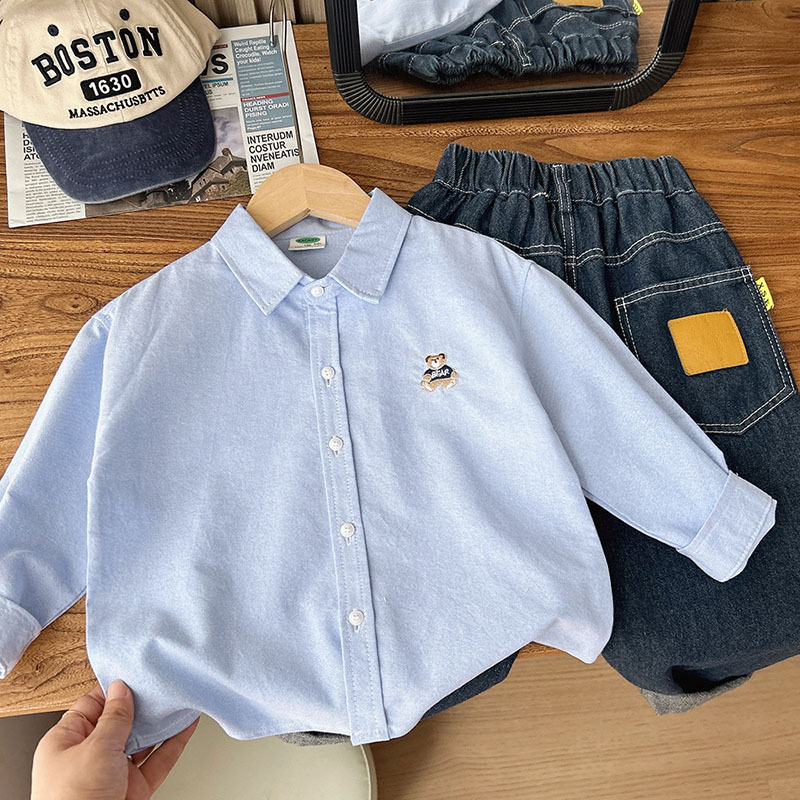 Picture of Men's Children's Cotton Oxford Long Sleeve Shirt 24 Spring and Autumn Korean Baby Loose Western Style Cartoon Soft Top