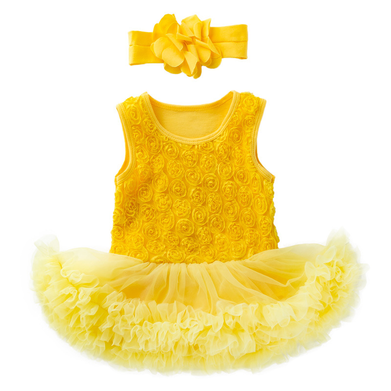 Picture of Amazon Hot Selling Baby Rose Sleeveless Princess Dress Baby Girl Solid Color Full Moon One Year Old Holiday Dress