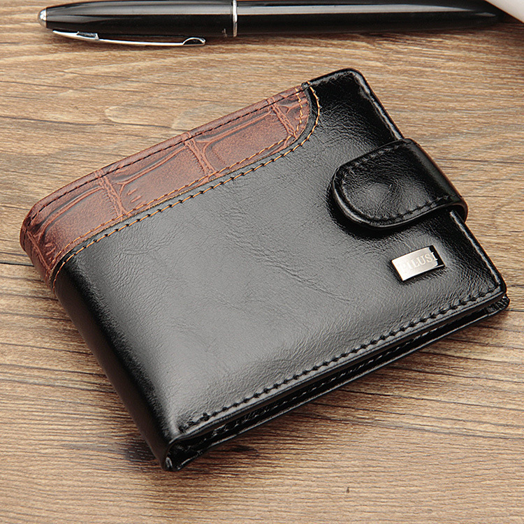 Picture of Factory direct men's small card bag European and American buckle short money clip stitching coin purse horizontal leather wallet men's