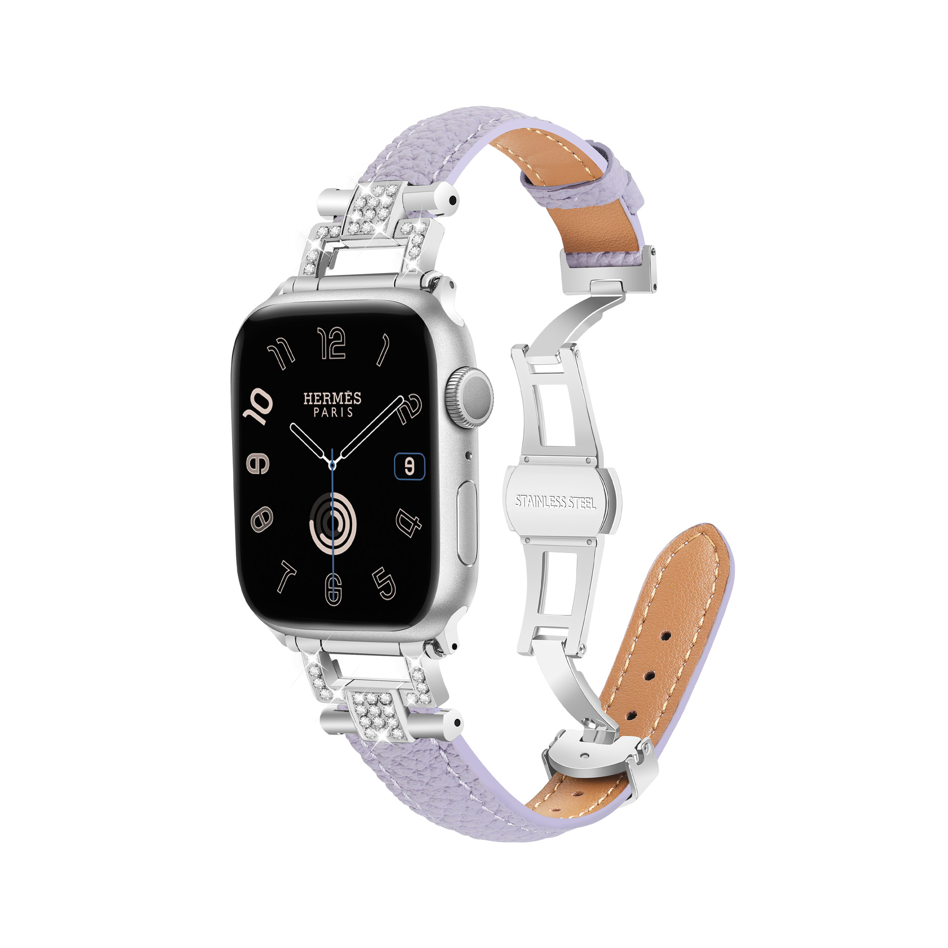Picture of Suitable for Apple Watch strap Y head appleiwatch98 small waist lychee pattern leather butterfly buckle strap