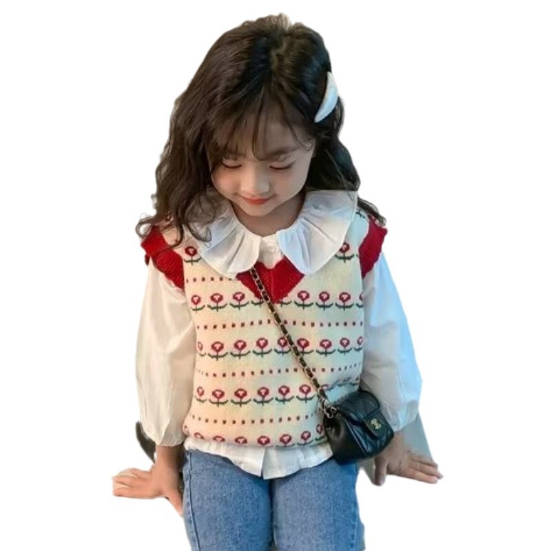 Picture of Girls' Vest Outer Wear Children's Wear 2024 Spring New Style Girls' Sweater Knitted Vest Baby Children's Western Style Spring and Autumn
