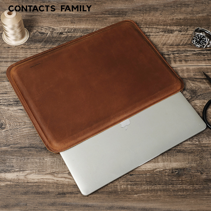 Picture of For New MacBookPro16 Protective Case Simple Crazy Horse Leather Apple Laptop Sleeve in stock