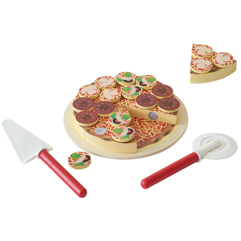 Picture of Wooden simulation pizza cut to see children play house kitchen toys boys and girls food cut to joy birthday gift