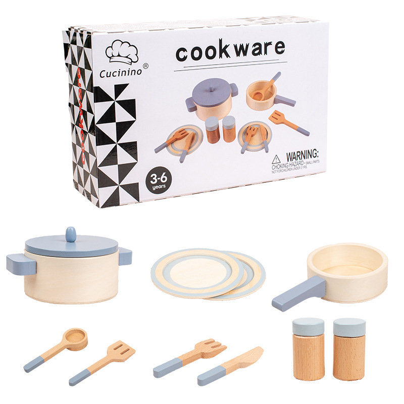 Picture of Children's simulation kitchen toys wholesale wooden kitchen utensils pot girls play house baby cooking toys