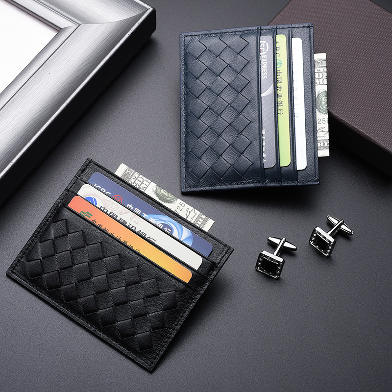 Men's and Women's Real Sheepskin Woven Ultra-thin Card Clamp Bag Genuine Leather Woven Card Case Bank Card Case Bank Card Case 810
