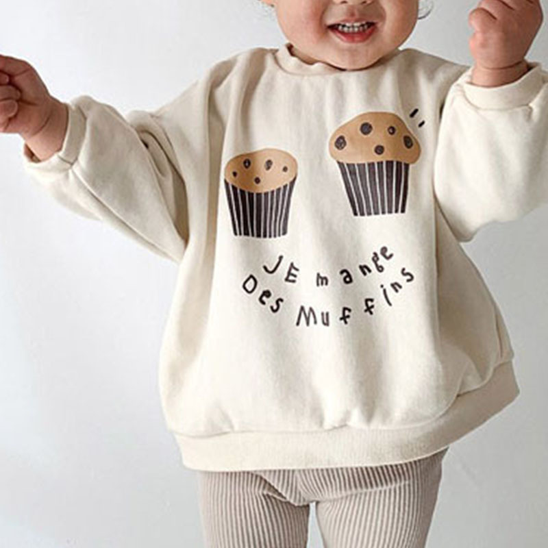 Picture of Children's Korean-style Winter New Top for Boys and Girls Ins Western-style Cute Small Cake Printed Fleece Casual Sweat