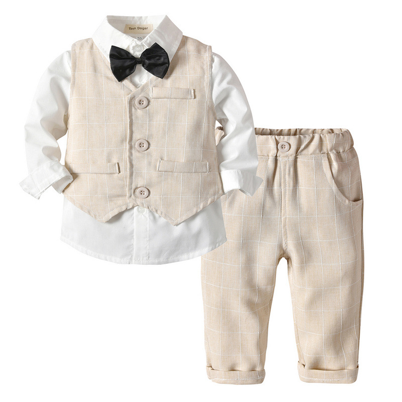 Picture of Children's Gentleman suit Children's Clothing Autumn Boy's Plaid Vest Three-piece suit Shirt Trousers Clothes One-piece