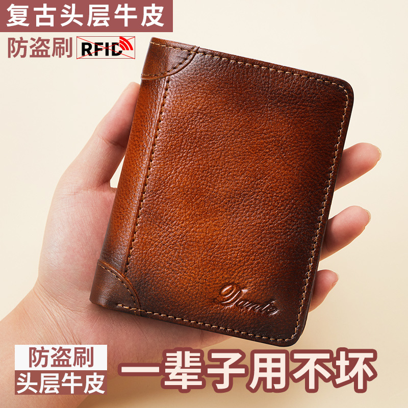Picture of Cross-Border Wallet Men's Genuine Leather Rfid Anti-Theft Vertical Style 70% off Retro First Layer Cowhide Wallet Export Wholesale