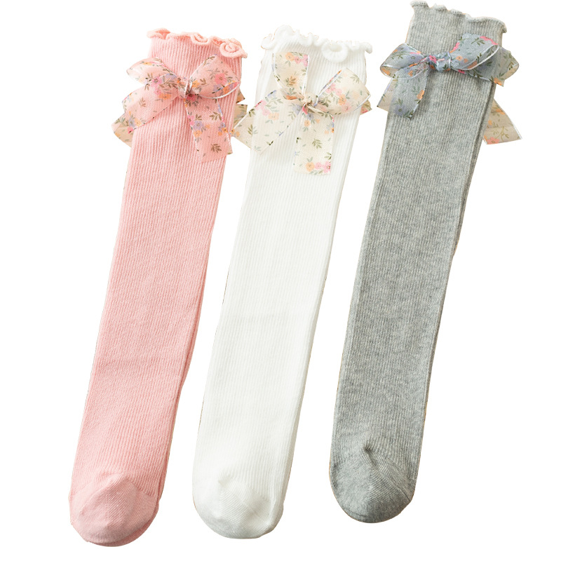 Picture of Girls' mid-calf socks Korean style children's calf socks little girl bow lace socks Western style baby long socks
