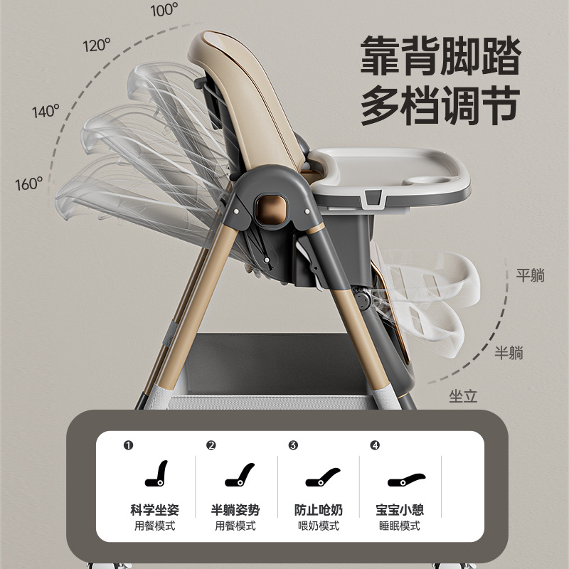 Picture of Baby Dining Chair Eating Chair Multifunctional Portable Foldable Household Children's Baby Chair Baby Dining Table with Wheels