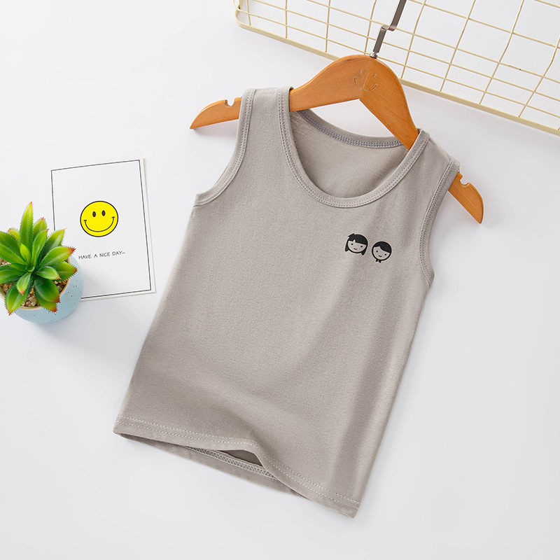 Picture of Summer Children's loose casual I-shaped round neck vest boys and girls solid color cotton vest sleeveless undershirt bottoming top