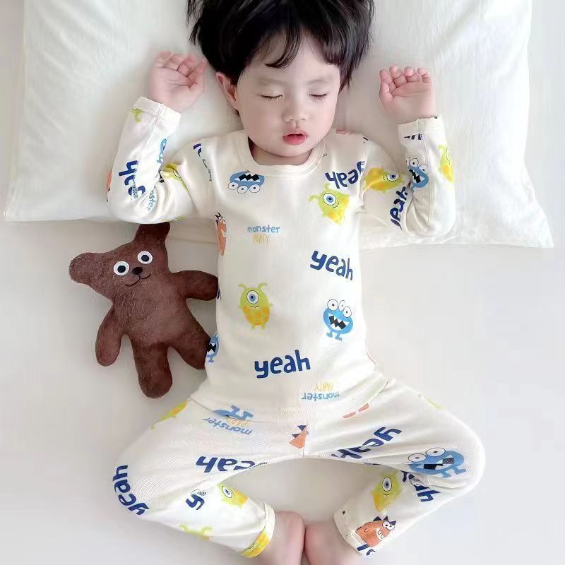 German velvet sanding small monster base suit home clothes children's autumn clothes long trousers suit boys and girls pajamas