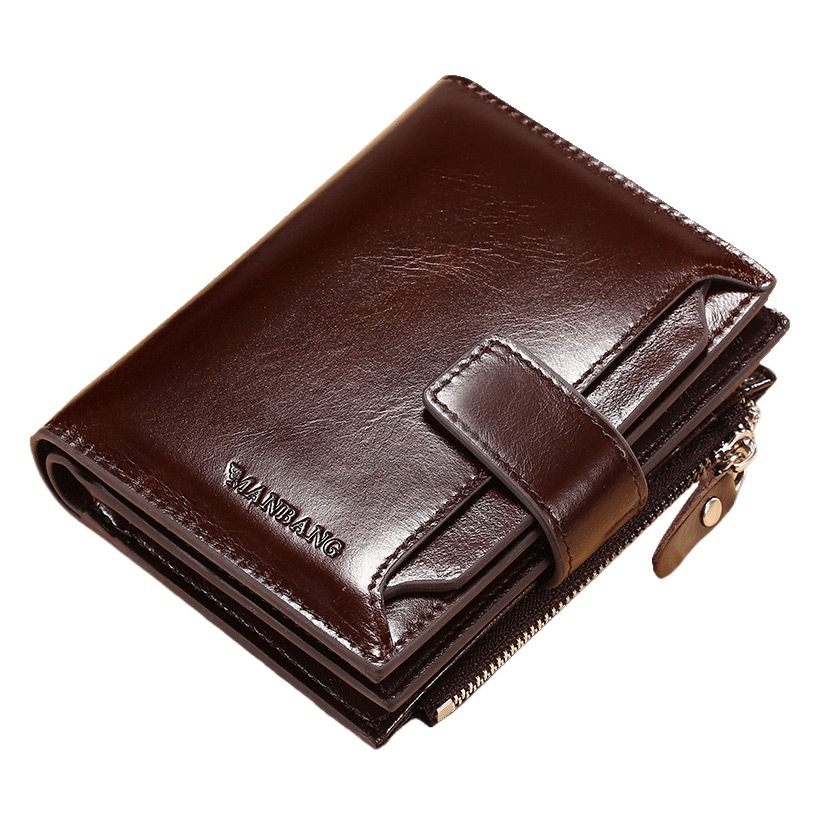 Cross-border distribution Manbang wallet men's short oil skin card driver's license top layer cowhide multi-function card clip