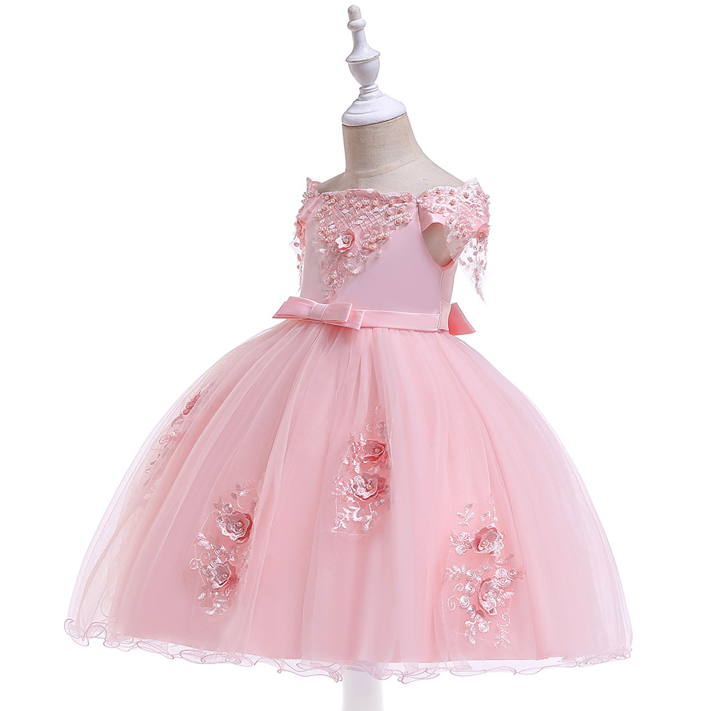 Picture of 2024 Children's Dress Skirt Strap Shoulder Mesh Embroidered Pearl Puffy Princess Dress Girls Dress Kids