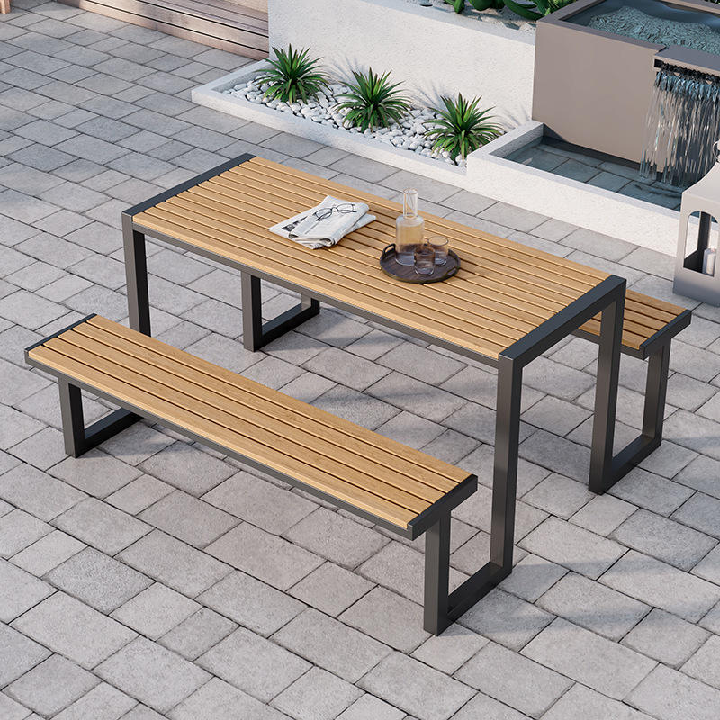Picture of Outdoor courtyard conjoined plastic wood tables and chairs commercial spot scenic spot anticorrosive wood bench outdoor residential property leisure tables and chairs
