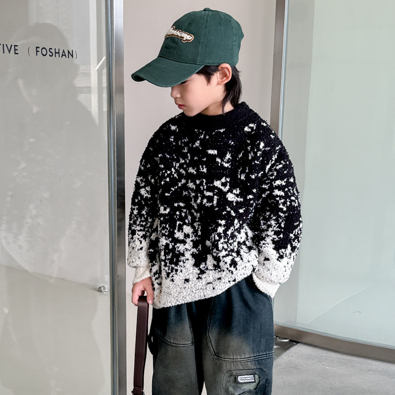 Boys' Sweater Autumn and Winter 2024 New Children's Winter Base Knitted Sweater Winter Western Style Fashion