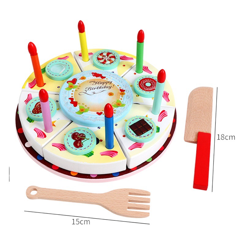 Wooden children play house birthday cake toy dessert cut fruit simulation birthday cake educational toy