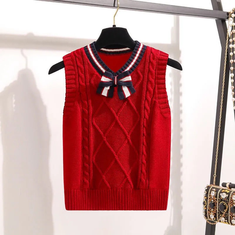 Picture of Children's Internet Popular Vest Spring and Autumn New College Style V-Neck Knitted Vest Girl's Autumn Western Style Sweater