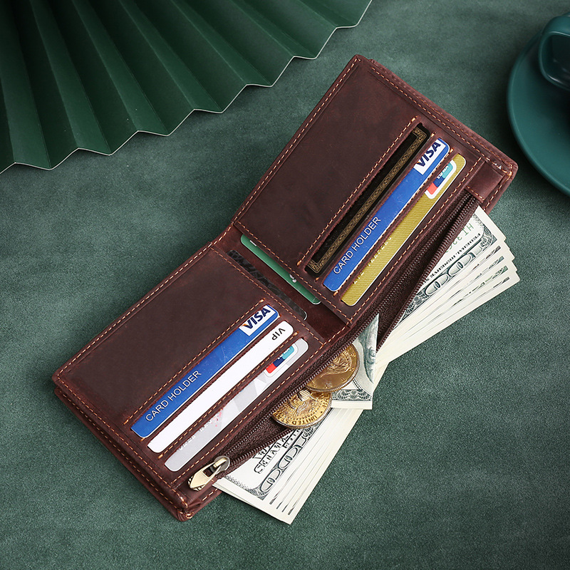Picture of Wholesale multi-functional tri-fold wallet men's genuine leather vintage clutch explosive large capacity crazy horse leather long wallet