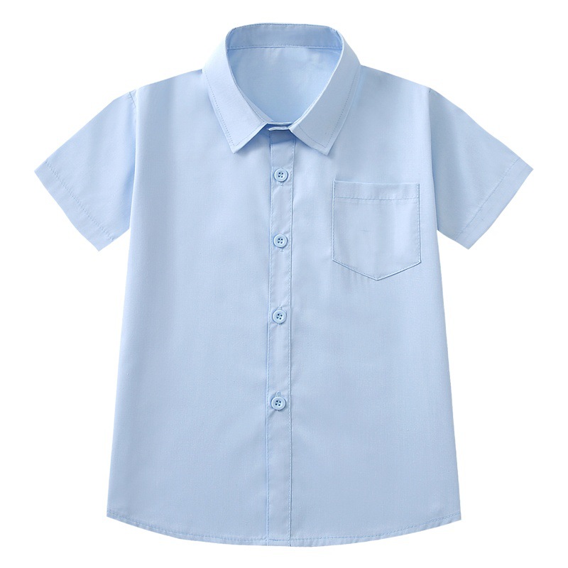Children's shirt boy's shirt blue short-sleeved shirt high color fastness school uniform shirt non-shrinking anti-wrinkle