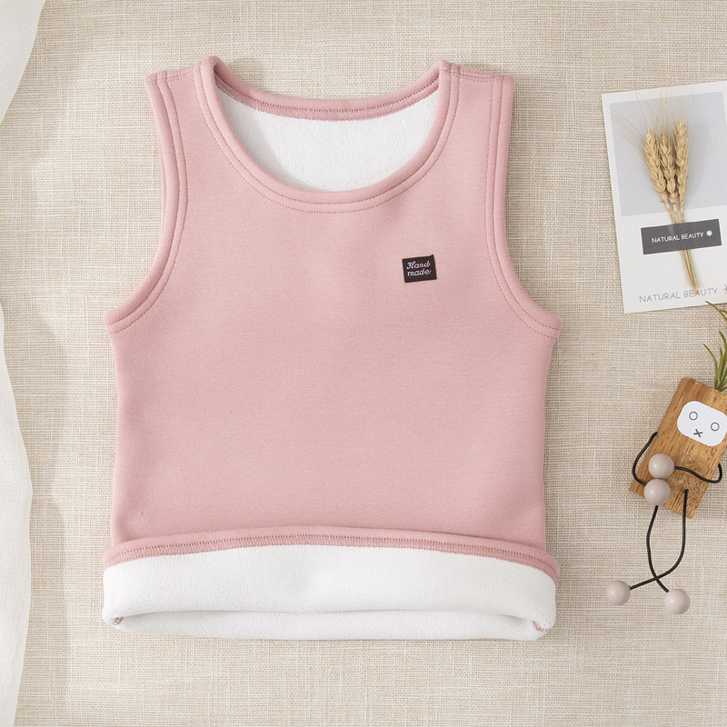 Children's one-piece velvet vest for spring and autumn close-fitting fleece-lined thick white bottoming warm girls' vest for boys
