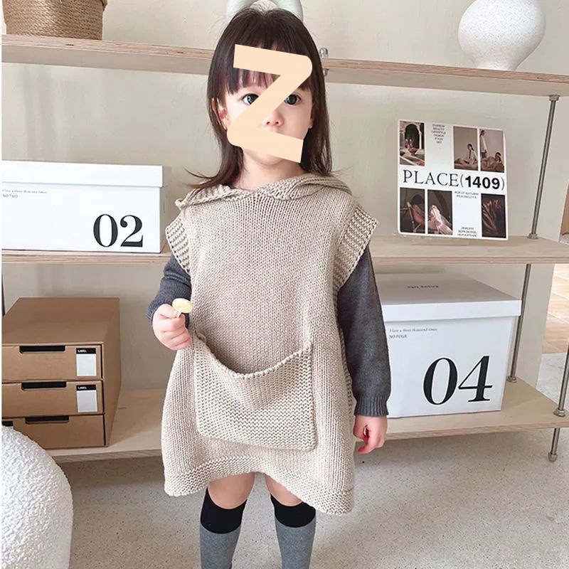 Picture of Children's clothing girls' vest Spring and Autumn New lazy big pocket niche hooded knitted baby children's sweater horse