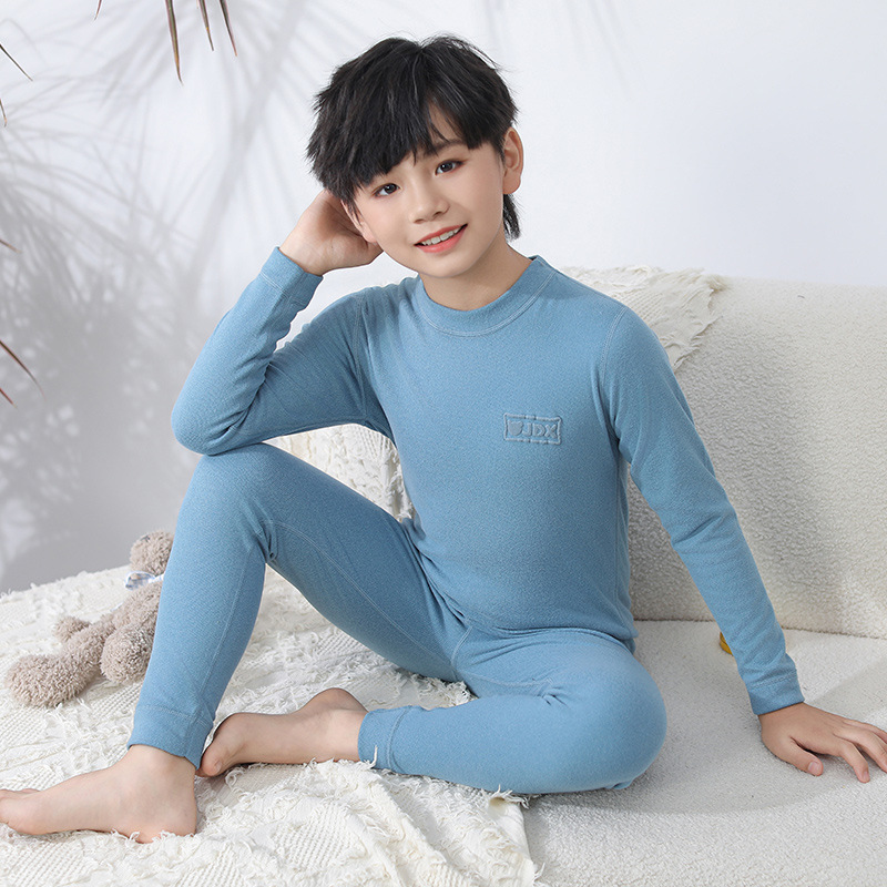 Picture of Children's underwear suit boys' brushed long johns girls' brushed bottoming honeycomb baby homewear pajamas