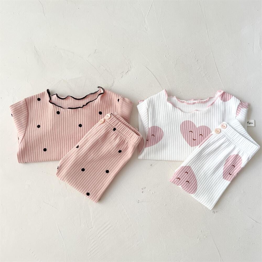 Picture of Spring and Autumn Pit Strip Children's Pajamas Autumn and Winter suit Dot Korean Style Girl's Two-Piece Home Clothes for Middle and Big Children