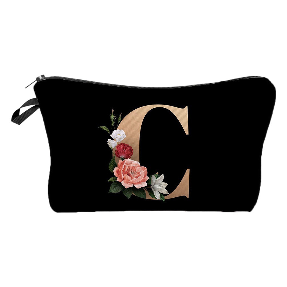 Manufacturer's Ready-Made Gold Letter Print Portable Travel Toiletry Storage Cosmetic Bag English Letter Storage Bag