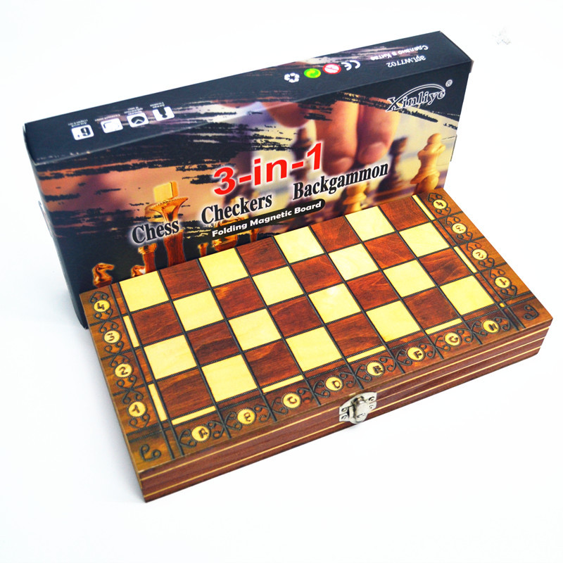 Picture of Factory direct wooden magnetic chess 3 in 1 set portable foldable educational competitive board game toys