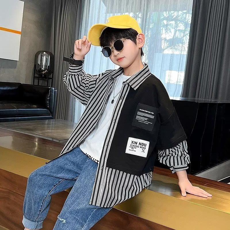 Picture of Children's Clothing Boy's Spring Shirt Spring and Autumn 2024 New Style Big Boy's Spring Street Fried Handsome Shirt Trendy