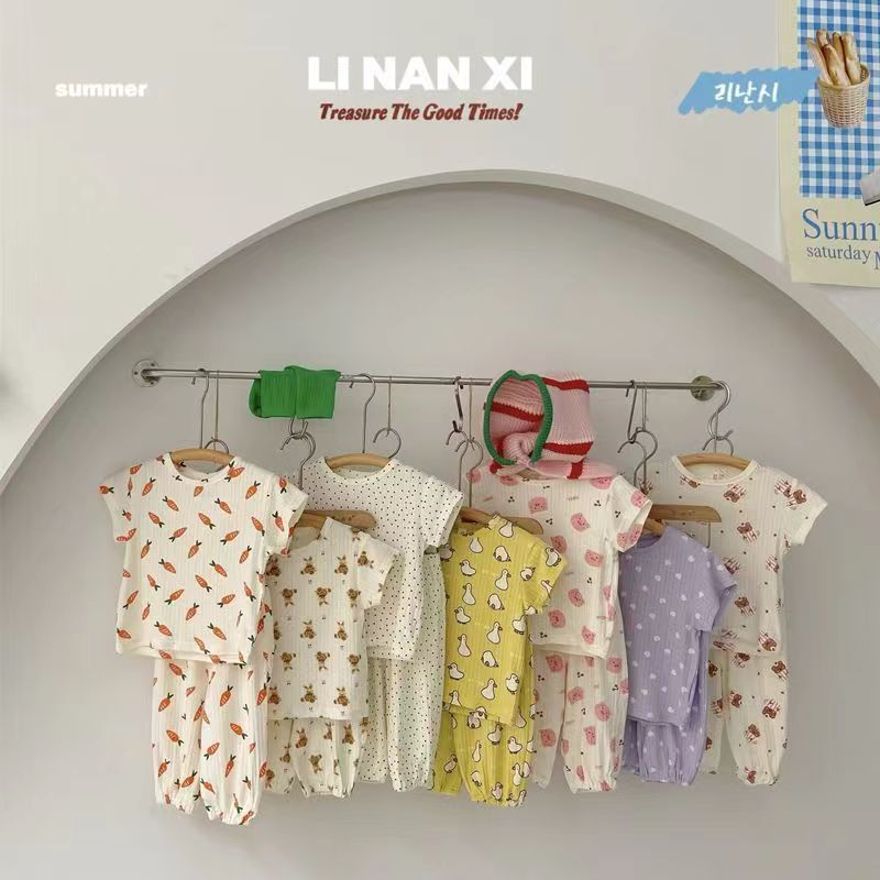 Picture of Ice silk pit 2023 summer new girls wear short sleeve suit baby summer two-piece Korean pajamas