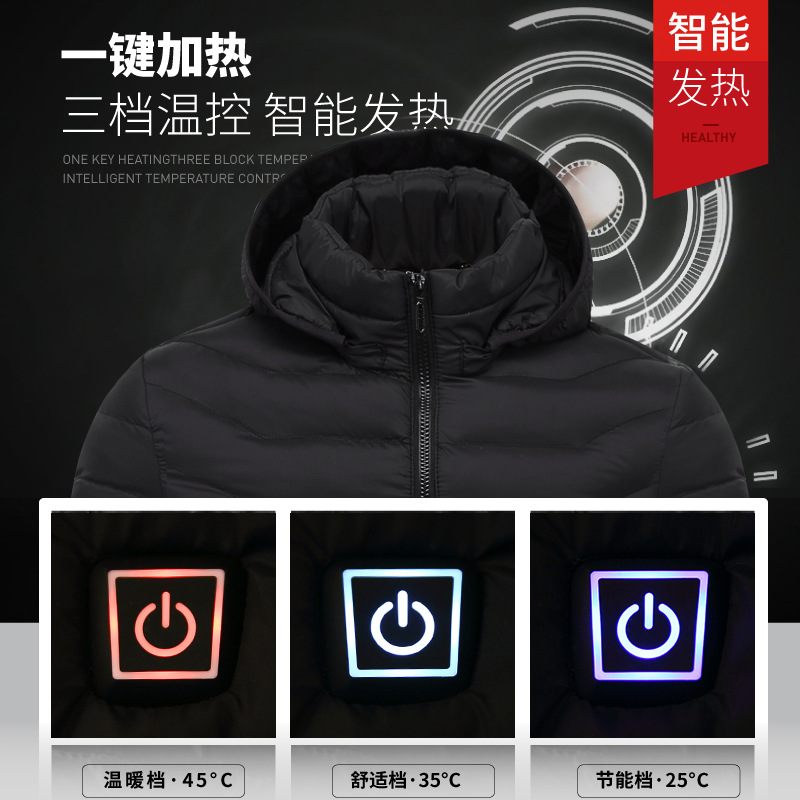 Picture of Cross-border new men's smart heating cotton-padded clothes USB charging couples down warm heating jacket cotton-padded jacket