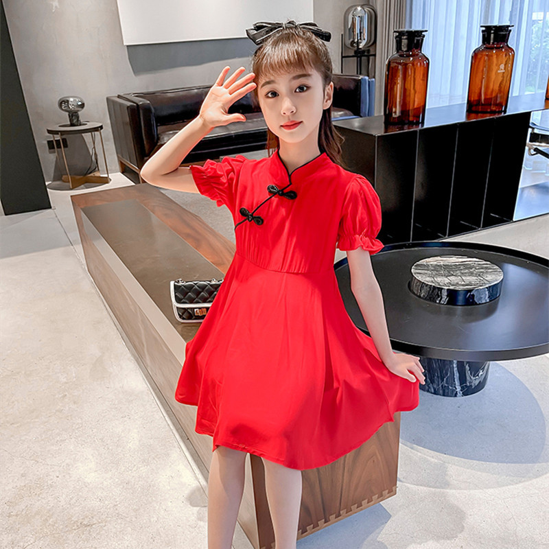 Girls' Cheongsam Summer Internet-famous Foreign-style Little Girl's Improved Cheongsam Dress Children's Summer dress Chinese Style Tang Dress
