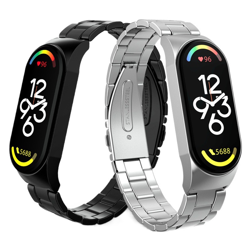 Suitable for millet bracelet 7 metal strap millet 7 strap wristband three beads stainless steel 304 solid strap