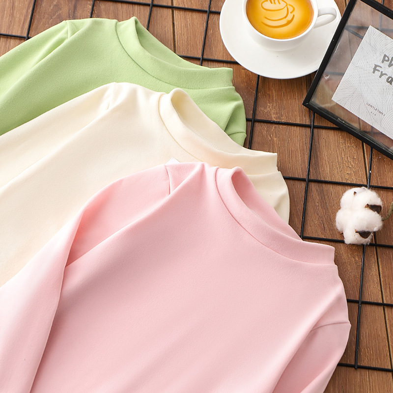 Children's velvet round neck solid color bottoming shirt autumn and winter girls' Boys' long-sleeved T-shirt medium and big children's inner warm top