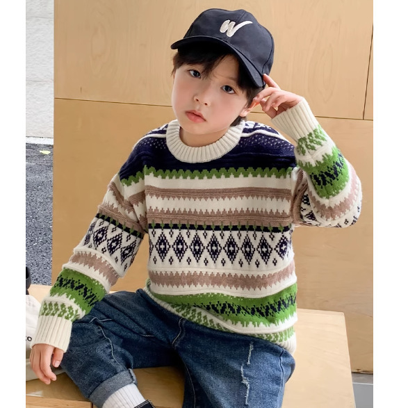 Picture of Children's Wear Boy's Sweater Autumn 2023 New Children's Retro Trendy Autumn Bottoming Sweater Western Style Boy