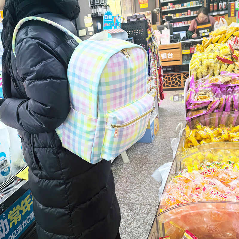 Picture of Cross-border Backpack Nylon Waterproof Rainbow Plaid Backpack Advanced Sense Niche Design Large Capacity Portable Backpack