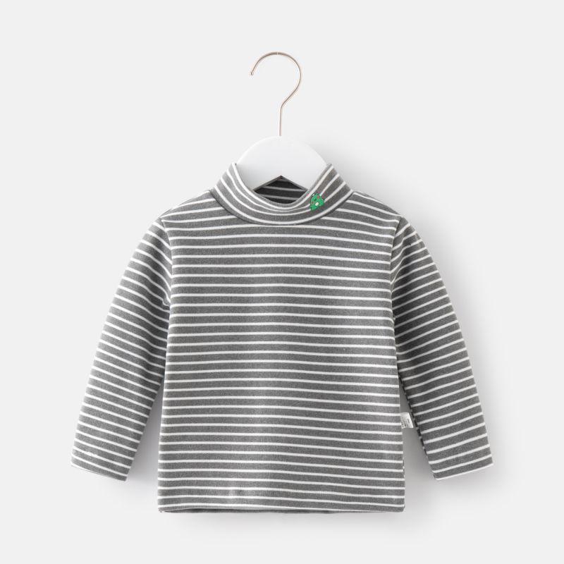Picture of Children's Velvet Fever Boy's Half-high Collar T-shirt Autumn and Winter Top All-match Base Girl Baby Striped Top Clothes