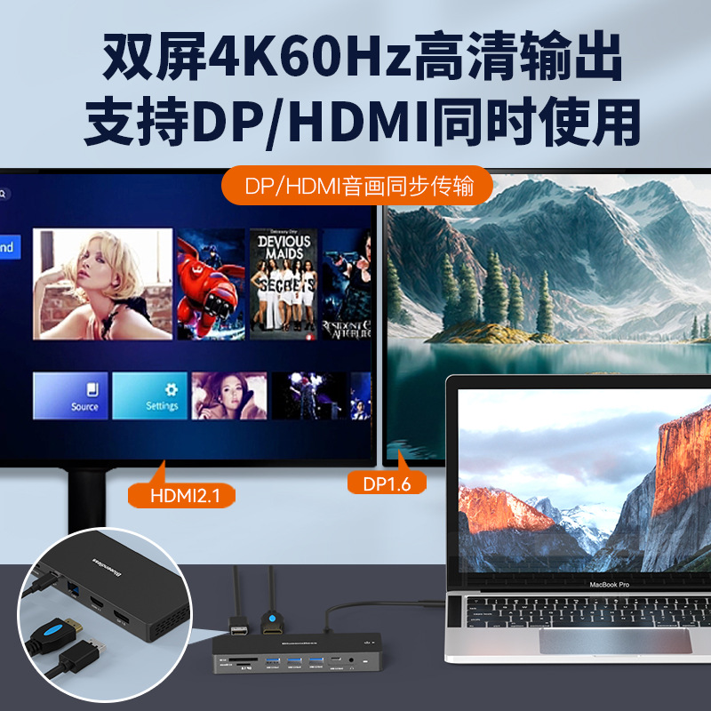 Picture of 8k30hz docking station type-c multi-screen display hdmi2.1/dp1.4 notebook docking station USB splitter