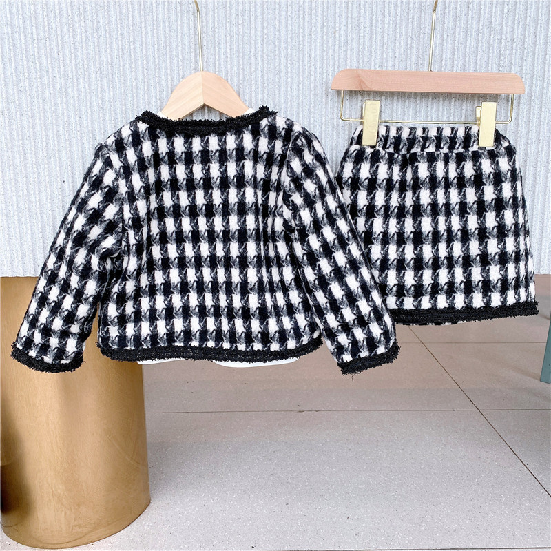 Picture of K-Style of Export Children's Clothing 2025 Spring and Autum New Girls' Small Fragrant Style Plaid Jacket + Skirt Two-Piece Trendy Set