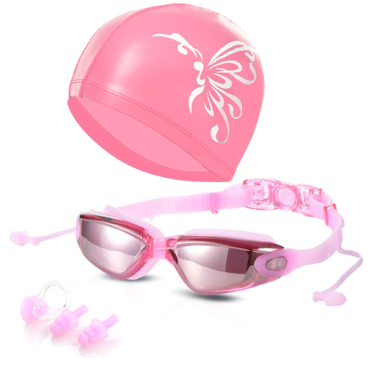 Picture of Amazon swimming goggles swimming cap nose clip earplug HD waterproof anti-fog large frame men's and women's swimming equipment goggles 7001