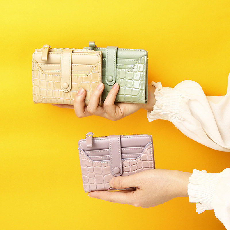 2024 New Short Women's Wallet High-End Multi-Card Slot Multi-Function Card Holder Solid Color Stone Pattern Coin Purse Wallet Bag