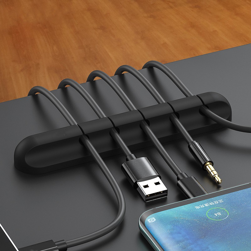 Picture of Desktop Charging Data Cable Organiser Silicone Creative Gift Storage Solver Car Self-adhesive Winding Clamp