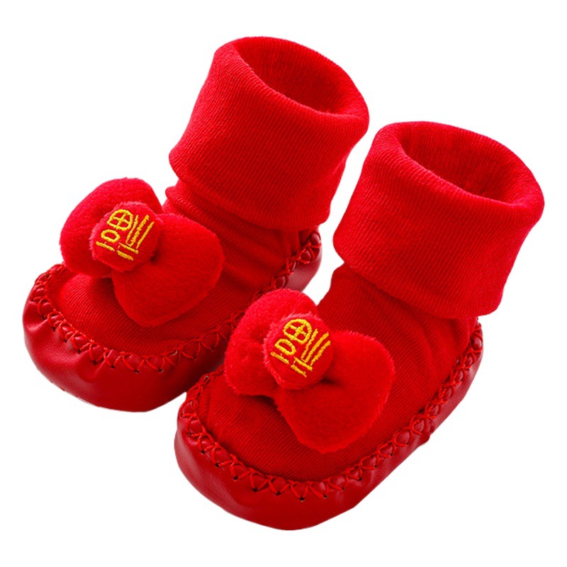 Children's floor socks autumn and winter velvet padded baby socks shoes full moon new year Christmas gifts baby non-slip socks