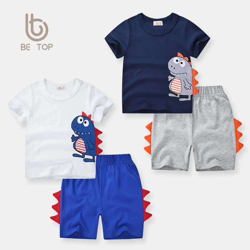 Factory Direct Sales Be Top Kidsren's Clothing 2025 New Korean Style Summer Clothing Stereo Dinosaur Boy Suit Kidsren's Two-Piece Set