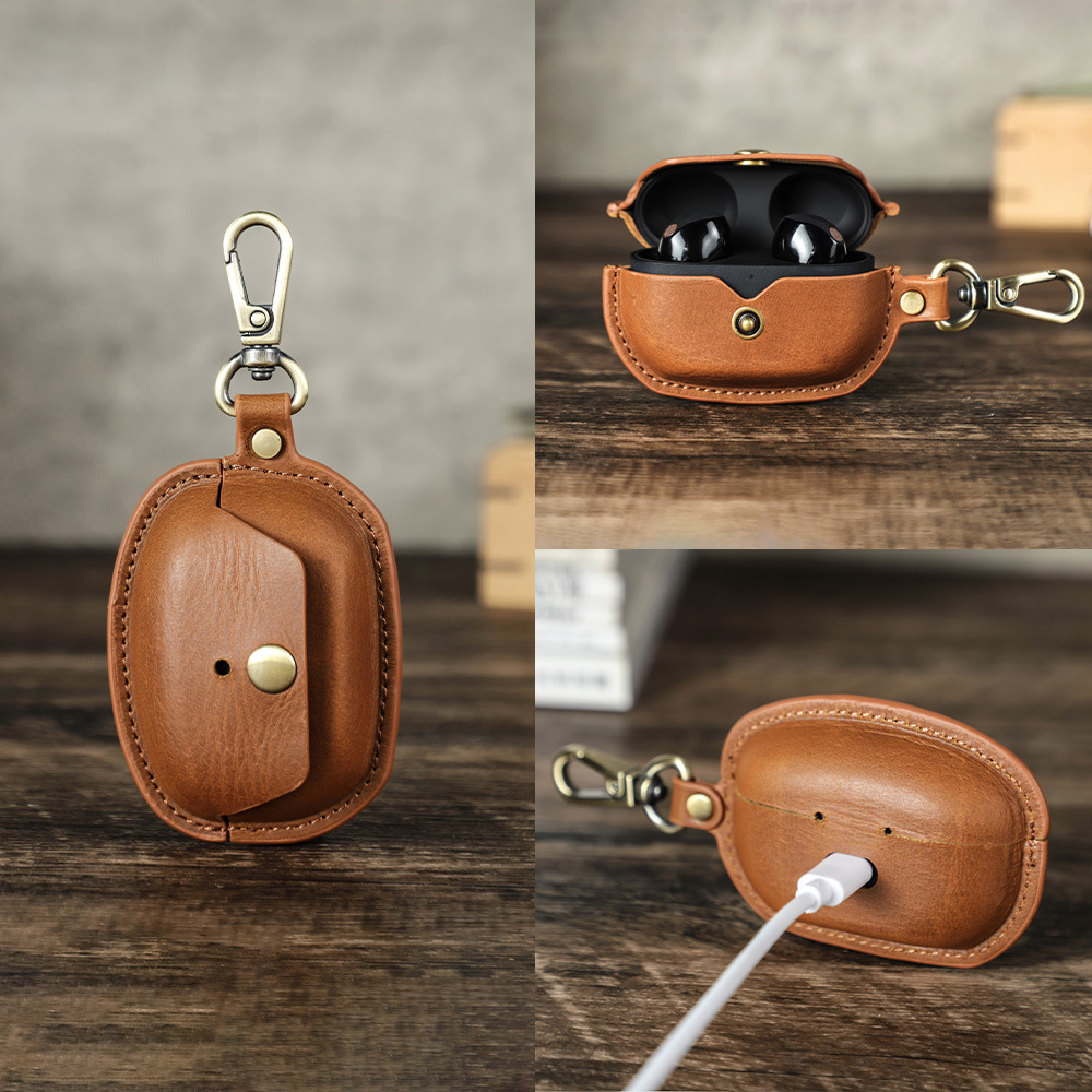 Picture of Suitable for new Sony wf-1000xm5 leather earphone case hook portable bluetooth headset protective case